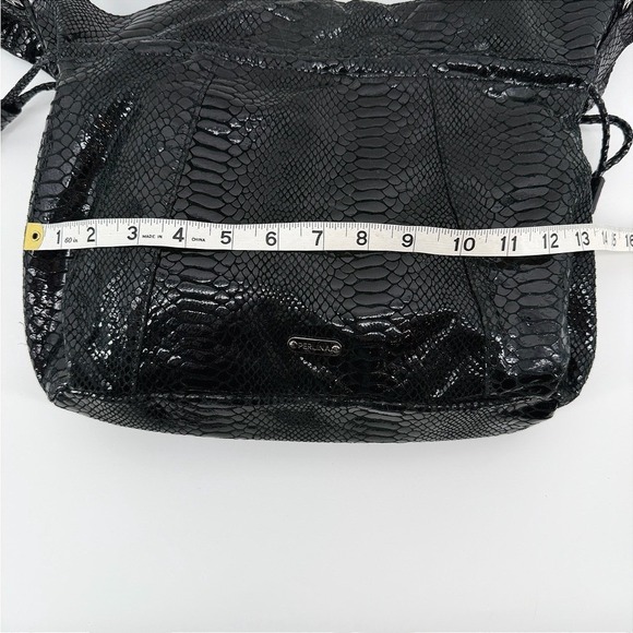 Perlina New York Black Faux Snakeskin Embossed Hobo Shoulder Bag Y2K - Picture 6 of 10